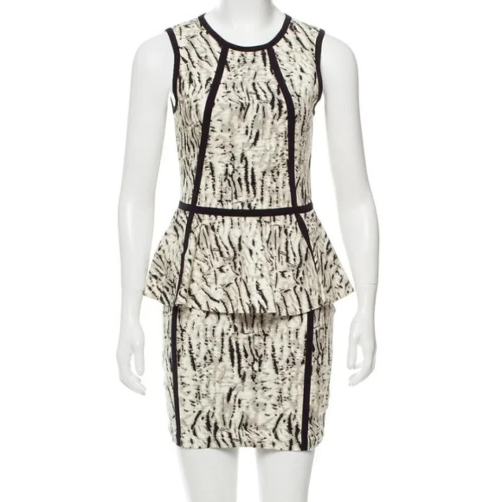 Parker Peplum Dress Zebra Animal Striped Black XS
